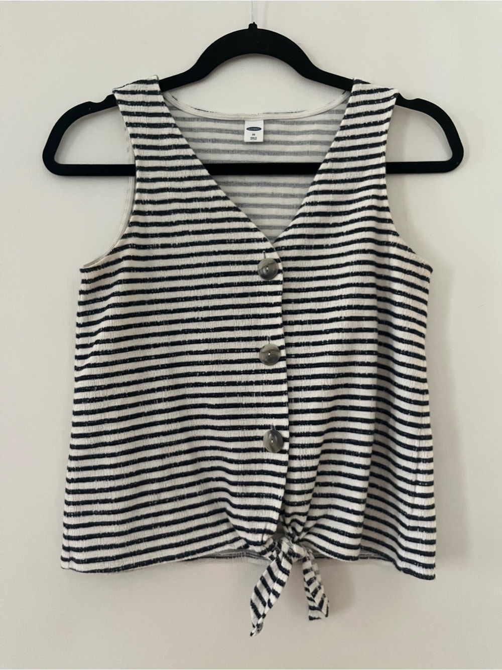 Old Navy Black & White Striped Tie-Front Tank